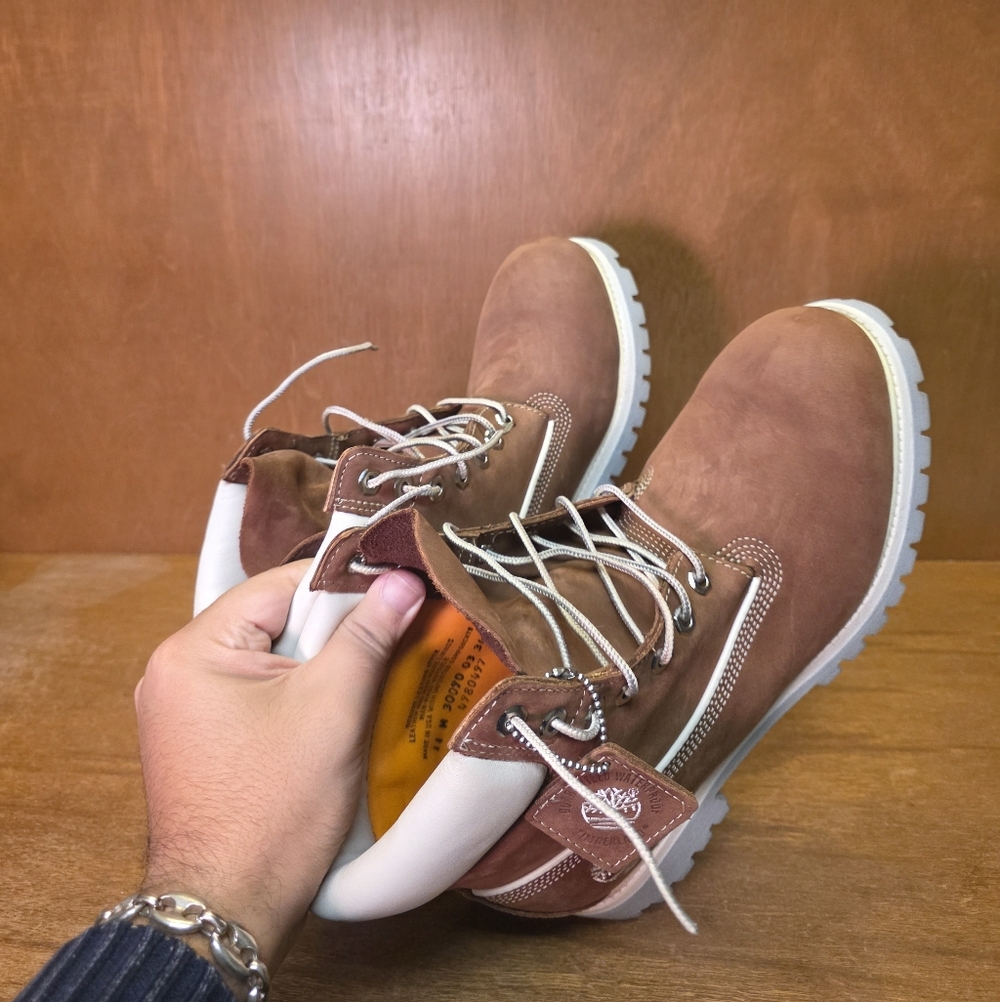 VINTAGE MADE IN USA TIMBERLAND BOOTS 6" PREMIUM AMERICAN CRAFT 11 Cinnamon Cream - Picture 13 of 15